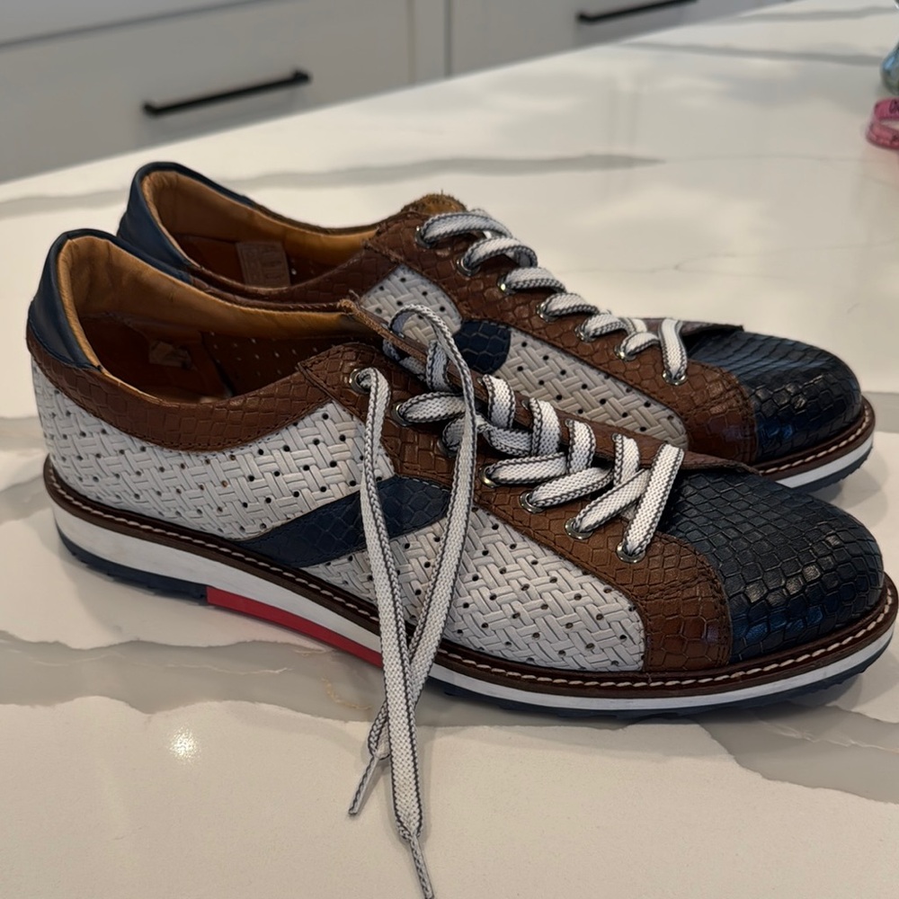 Stylish Men's Brown and Blue Sneakers Exton made in Italy 10.5
